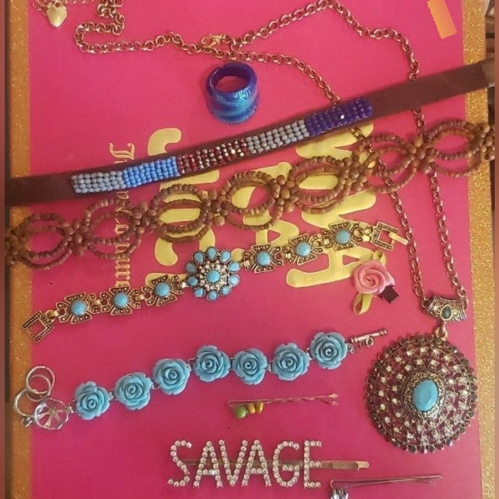Bundle 10pc Jewelry Lot Murano Glass Ring Betsey Johnson Necklace
